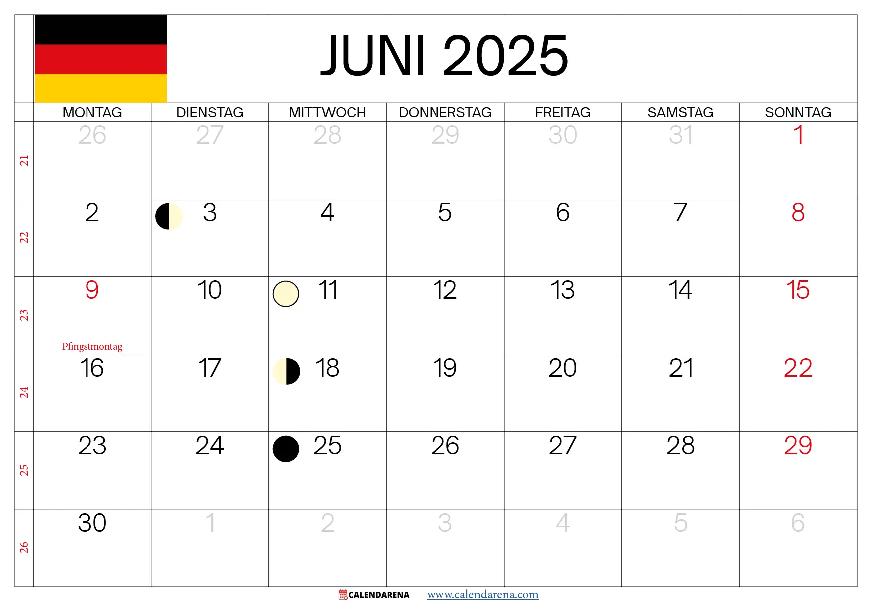 Juni 2025 Kalender