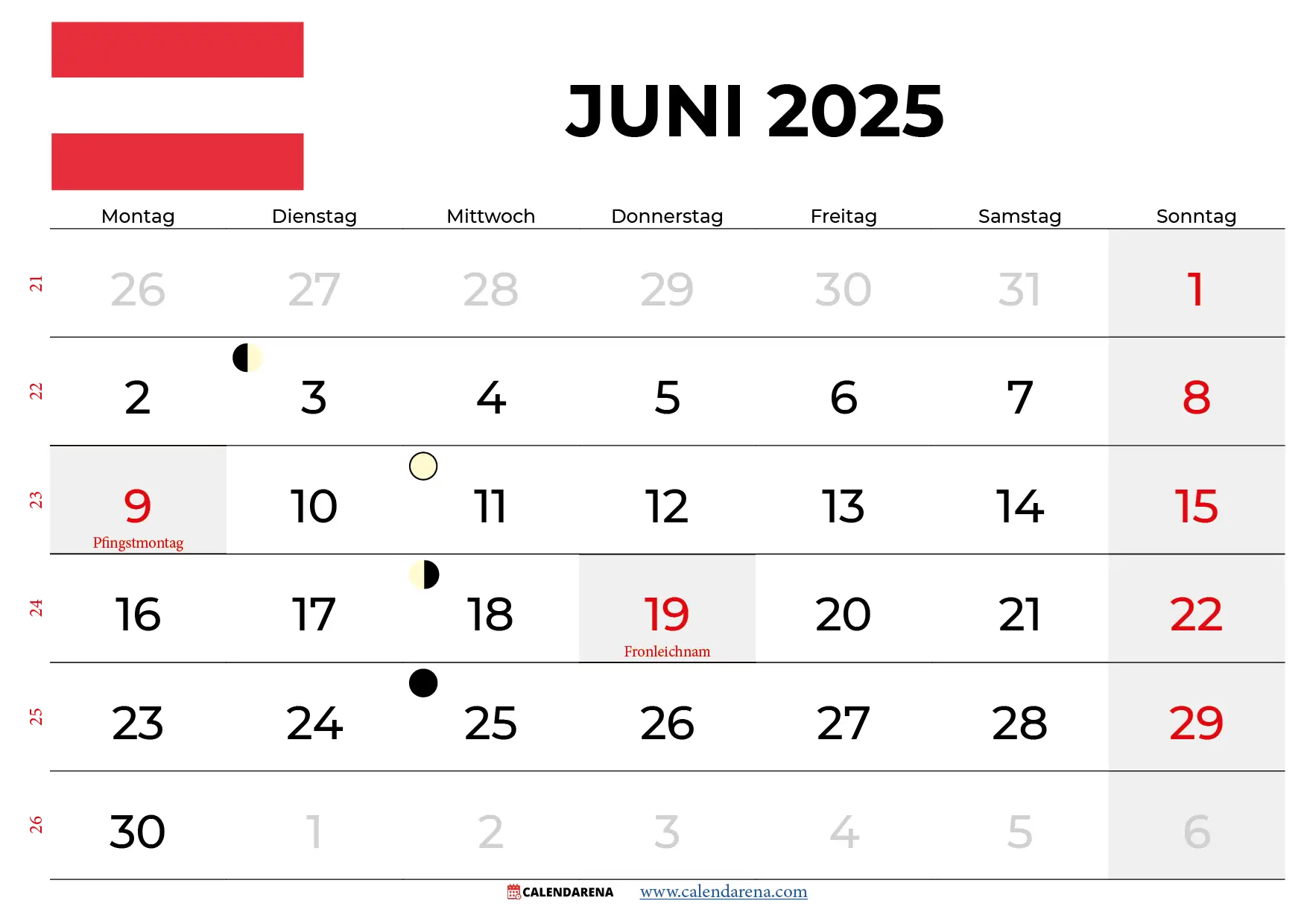 Juni Kalender 2025 Österreich