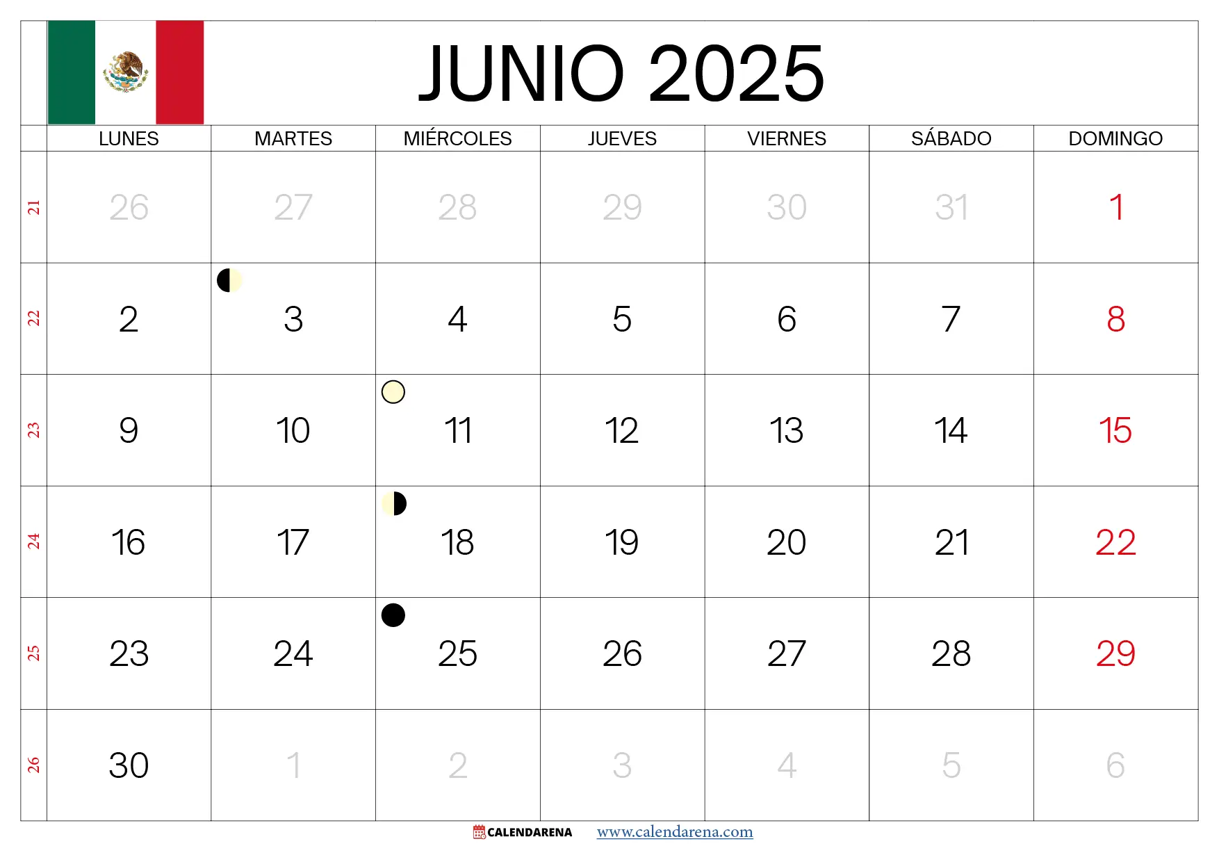 Junio 2025 Calendario México