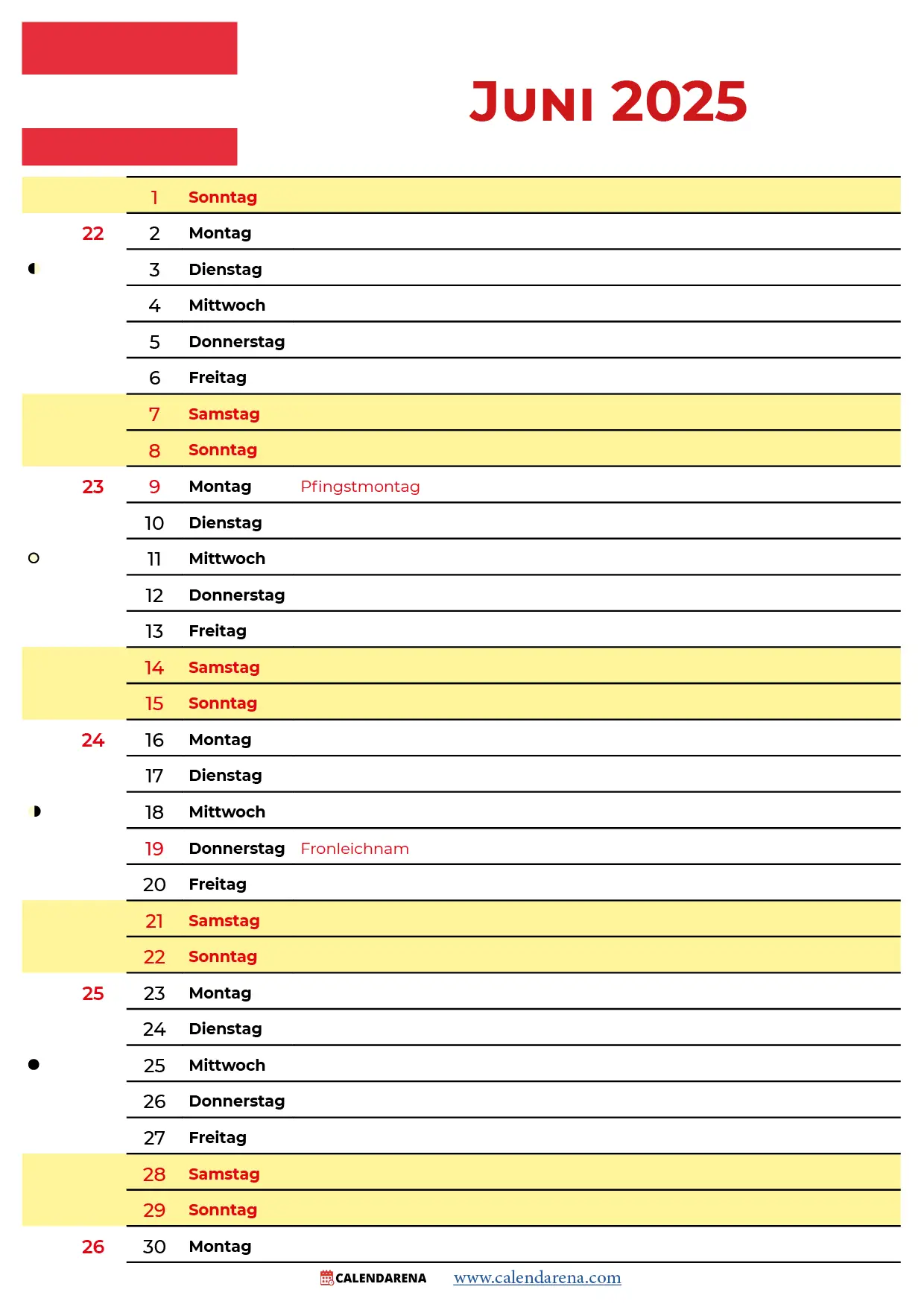 Kalender 2025 Juni Österreich