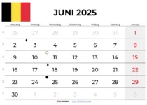 Kalender Juni 2025 Belgien