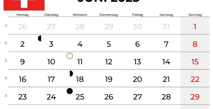 Kalender Juni 2025 Schweiz