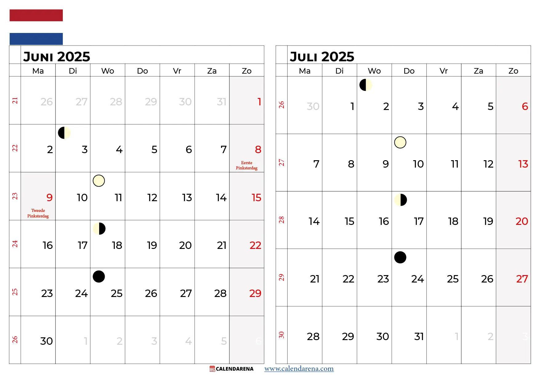 Kalender Juni Juli 2025