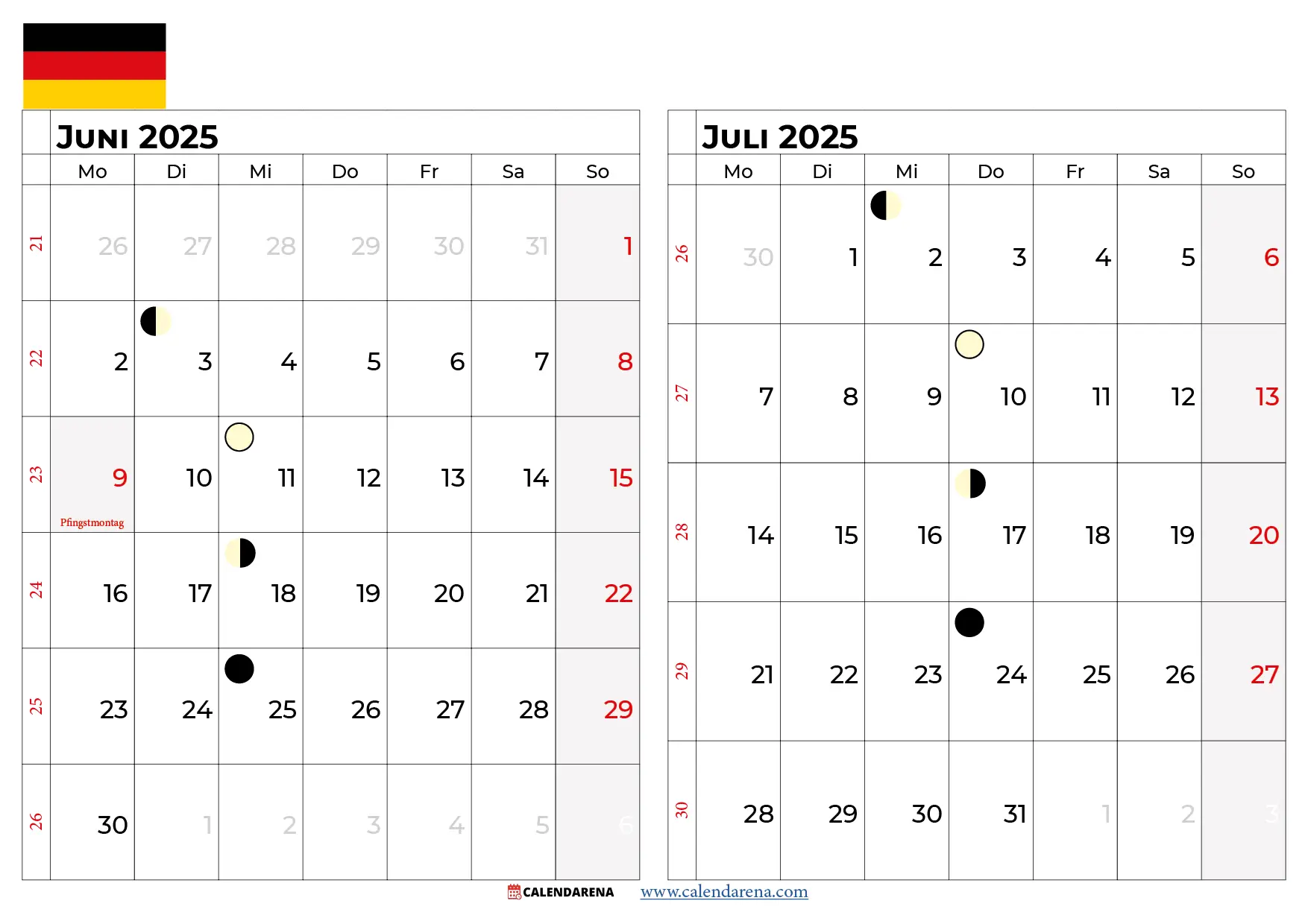 Kalender Juni Juli 2025