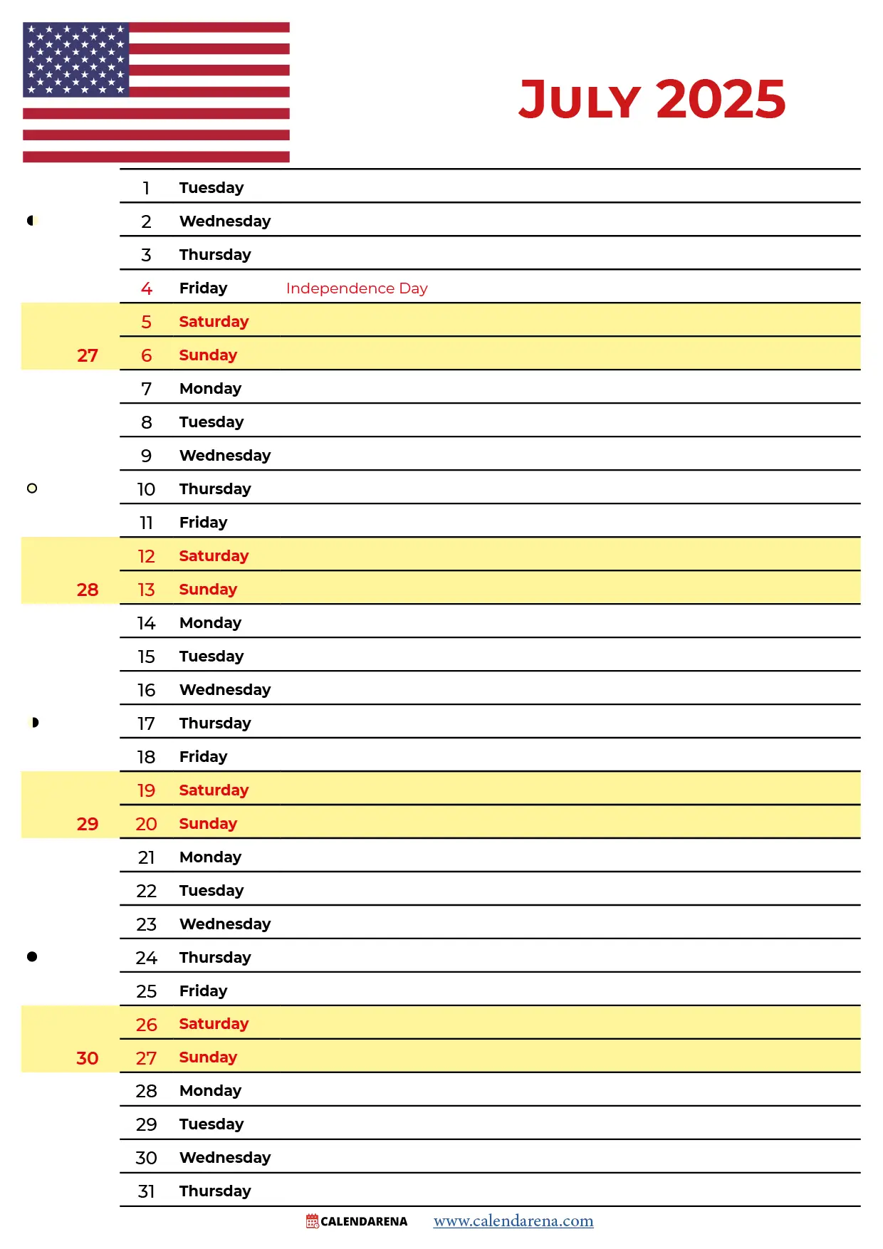 calendar for july 2025