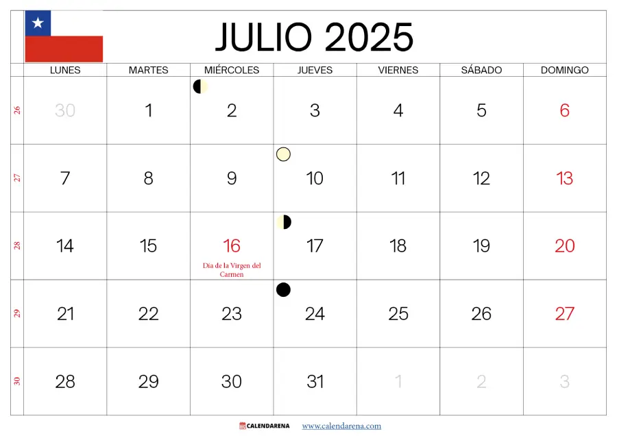 Calendario De Julio 2025 Chile