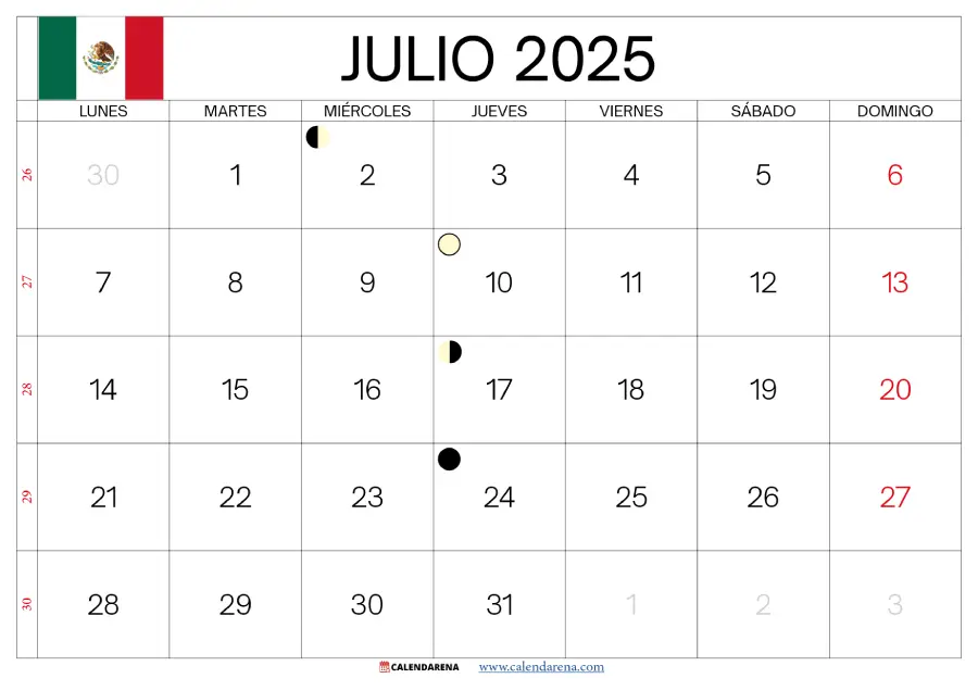 Calendario De Julio 2025 México