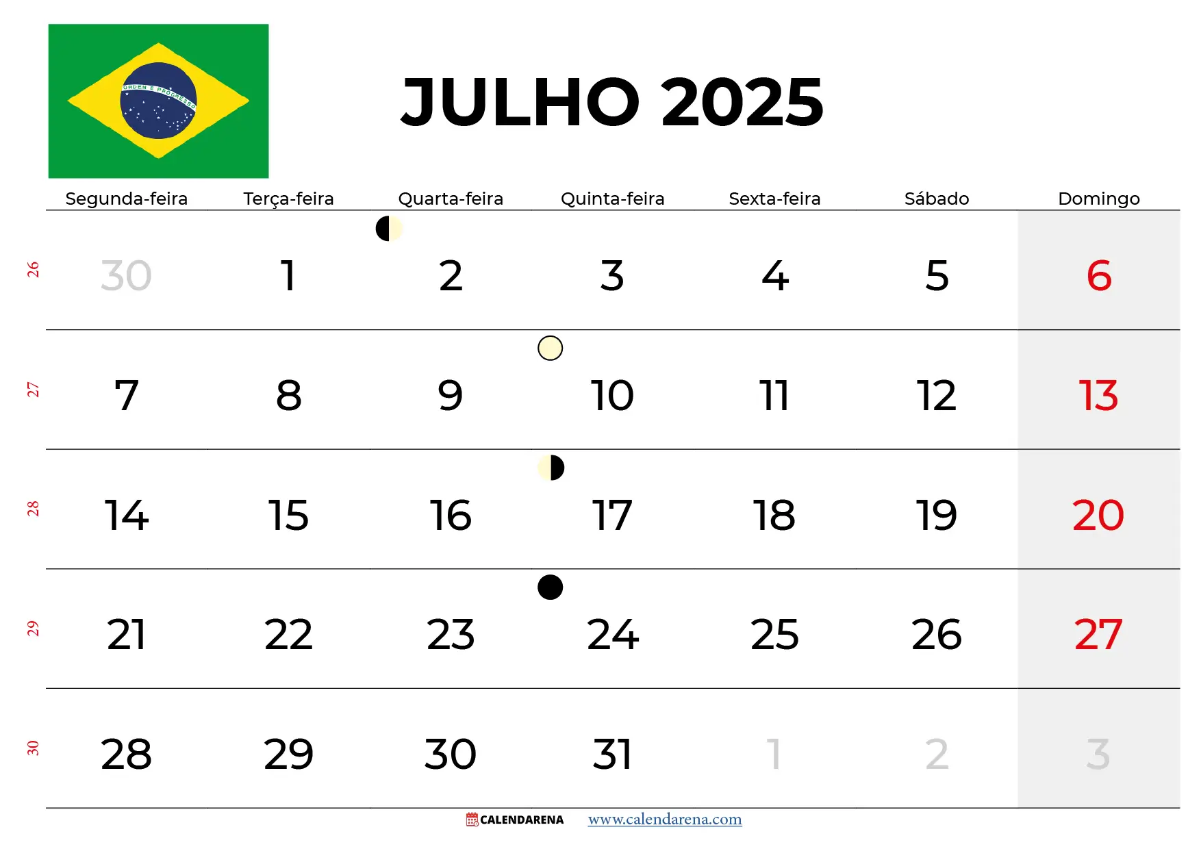 Calendário Julho 2025