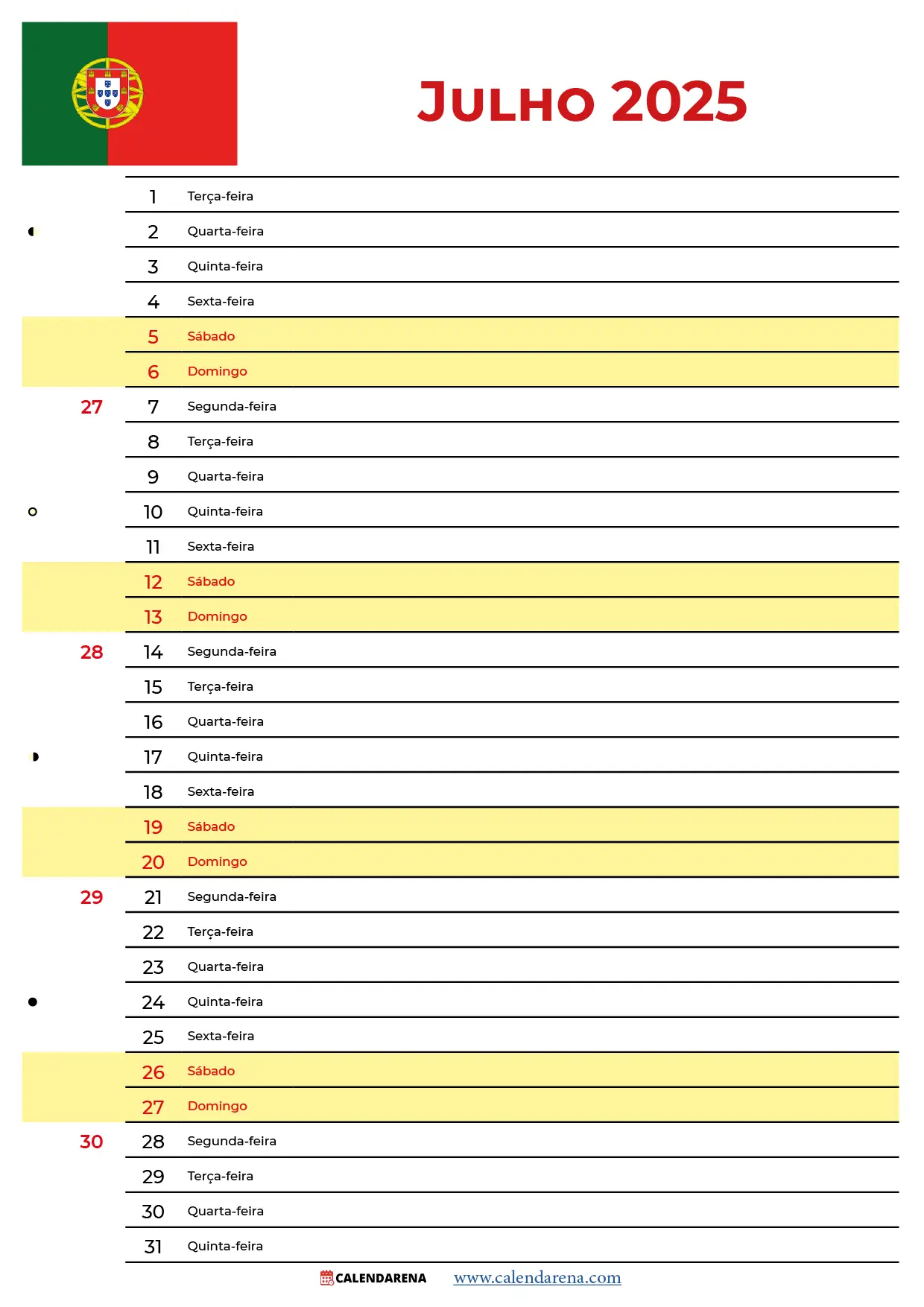 Calendário Julho De 2025 Portugal