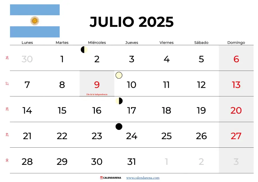 Calendario Julio 2025 Argentina