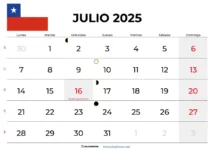 Calendario Julio 2025 Chile