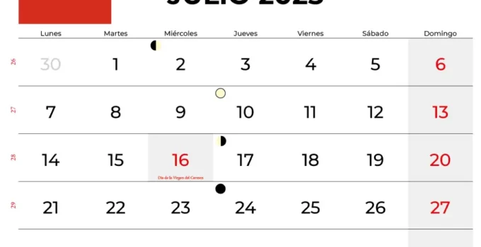 Calendario Julio 2025 Chile