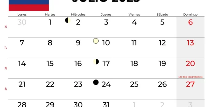 Calendario Julio 2025 Colombia