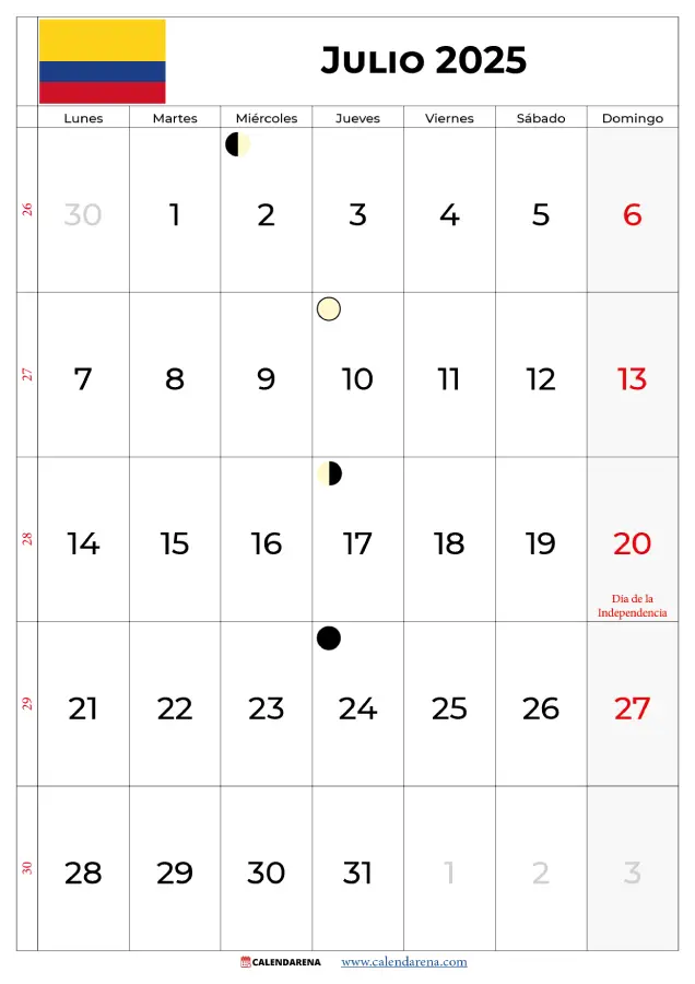 Calendario Julio 2025 Con Festivos Colombia