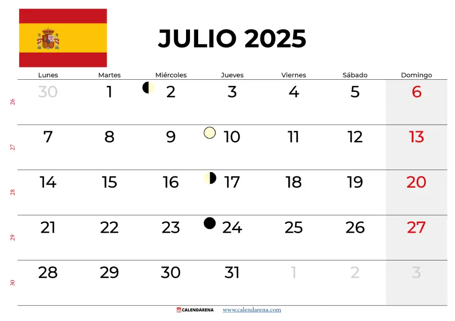 Calendario Julio 2025 España