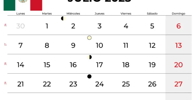 Calendario Julio 2025 México