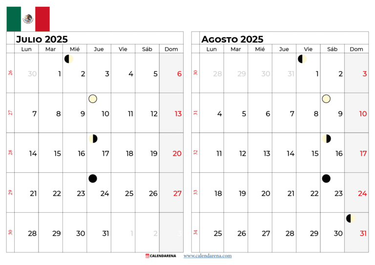 Calendario Agosto 2025 Mexico Calendarena