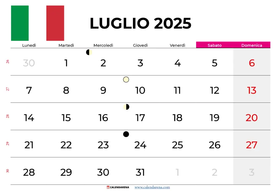 Calendario Luglio 2025