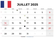 Calendrier Juillet 2025