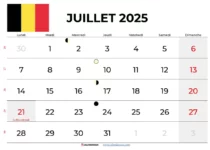 Calendrier Juillet 2025 Belgique