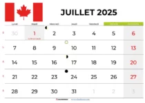 Calendrier Juillet 2025 Québec