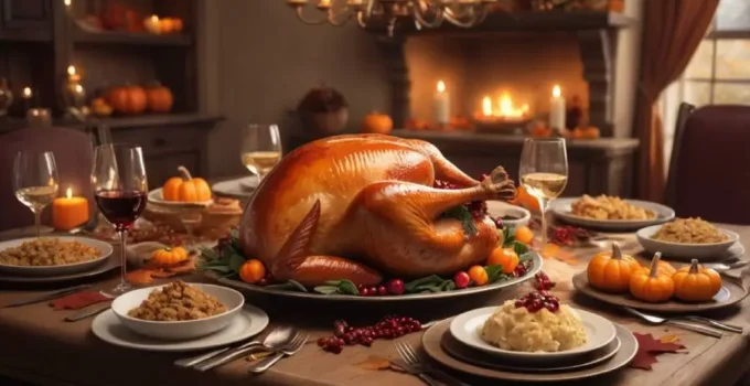 Comida típica del Día de Acción de Gracias en España, con pavo y puré de patatas