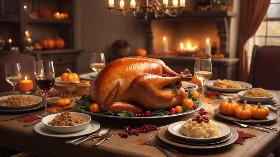 Comida típica del Día de Acción de Gracias en España, con pavo y puré de patatas