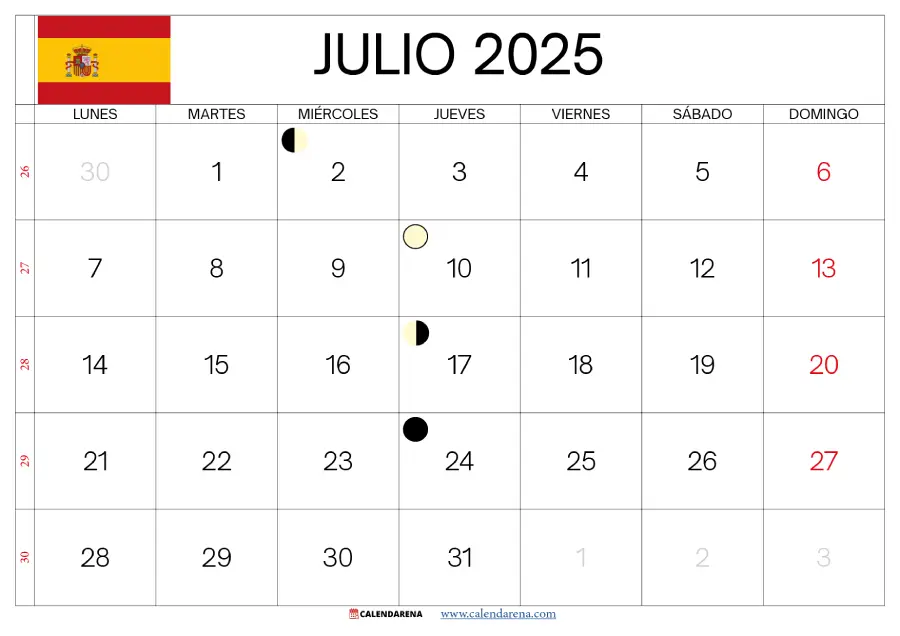 Julio Calendario 2025 España