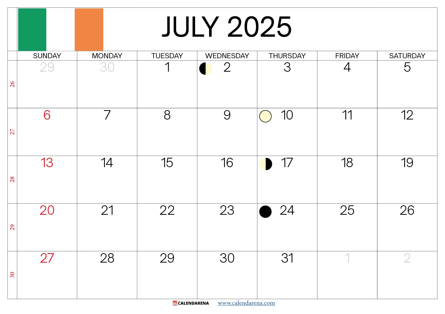 July 2025 Calendar Ireland