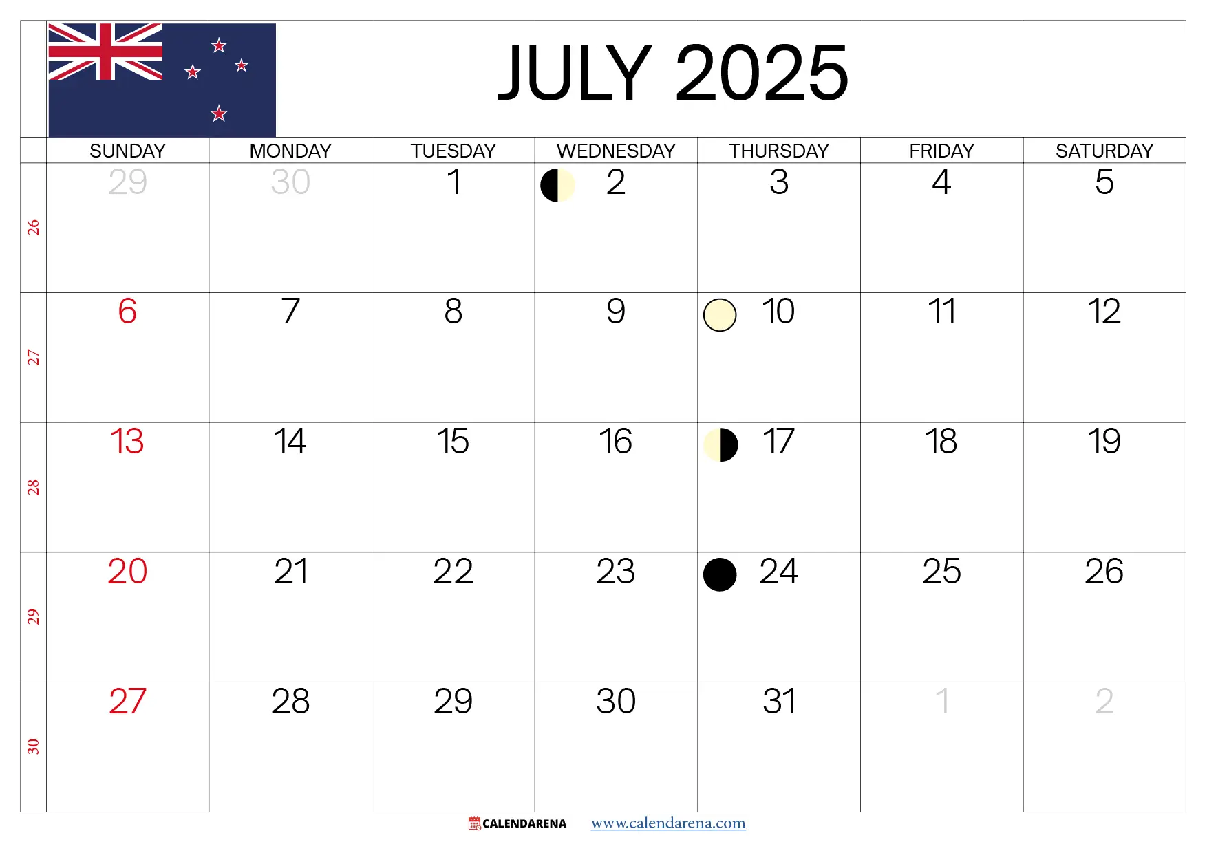 July 2025 Calendar Nz