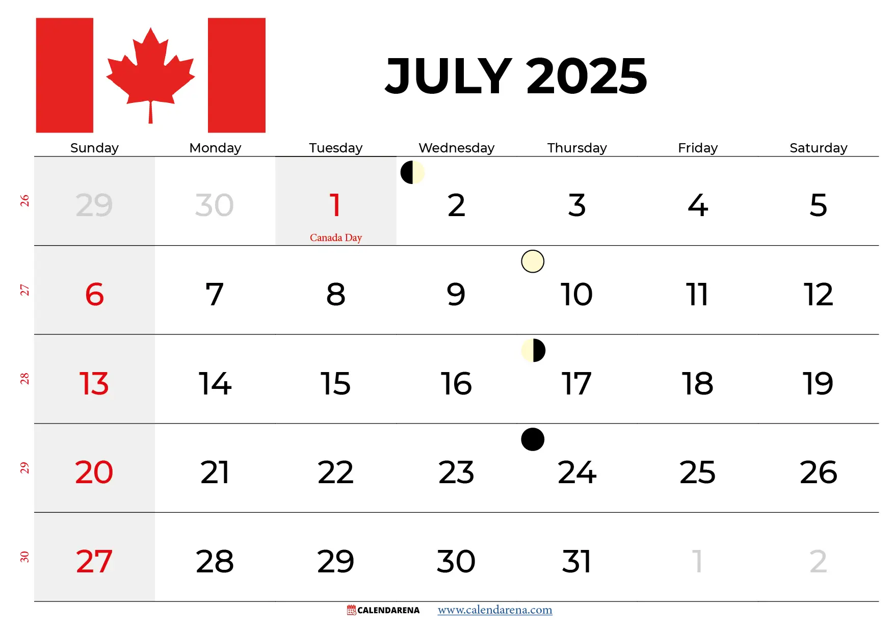 July Calendar 2025 Canada