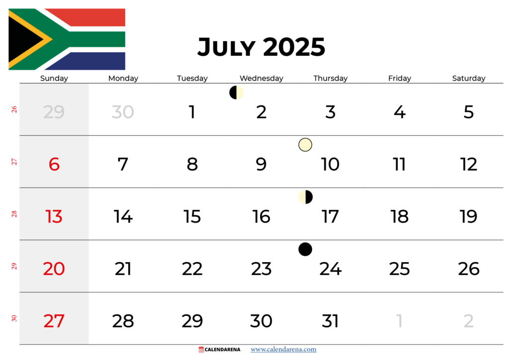July Calendar 2025 South Africa
