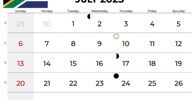 July Calendar 2025 South Africa