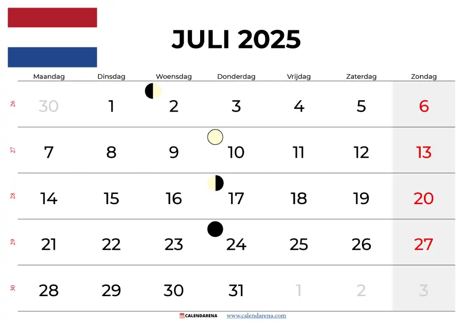 Kalender Juli 2025 Nederland