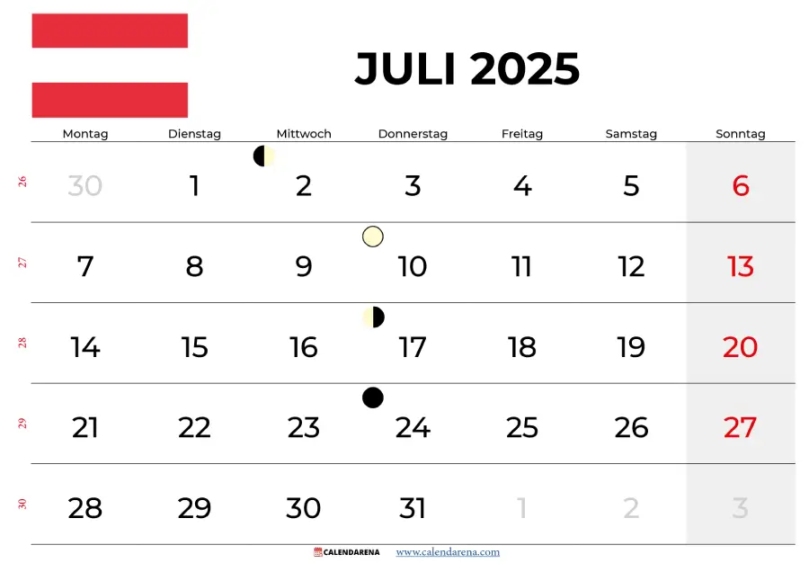 Kalender Juli 2025 Österreich