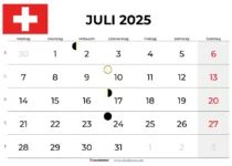 Kalender Juli 2025 Schweiz