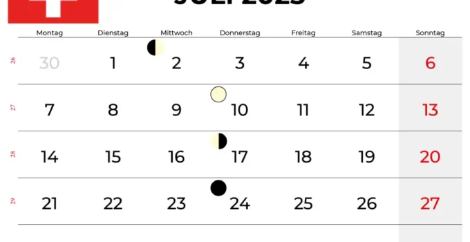 Kalender Juli 2025 Schweiz