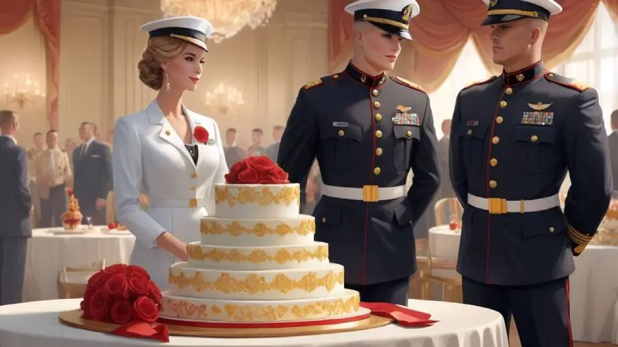 Marines celebrating the Marine Corps Birthday with cake-cutting ceremony and traditional rituals.