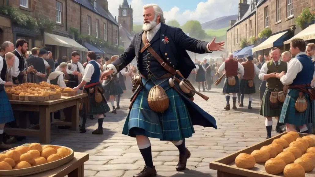 Celebration of St Andrew's Day with Scottish food, music, and the Saltire flag