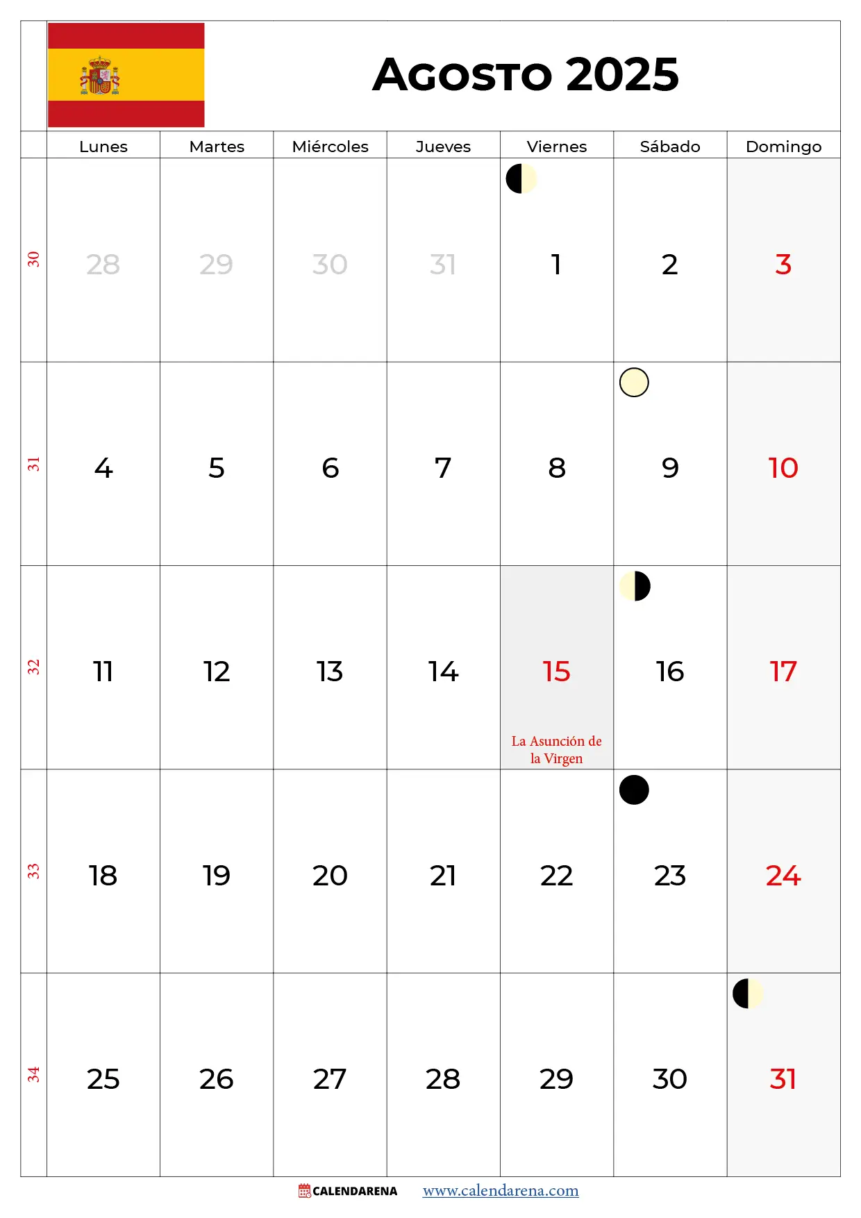 Agosto 2025 Calendario España