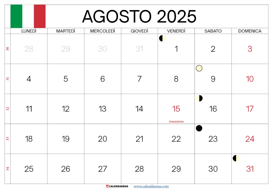 Agosto 2025 Calendario