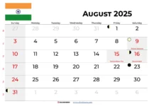 August 2025 Calendar With Holidays India