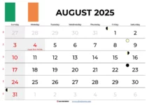 August Calendar 2025 Ireland