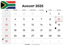 August Calendar 2025 South Africa