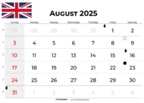 August Calendar 2025 UK