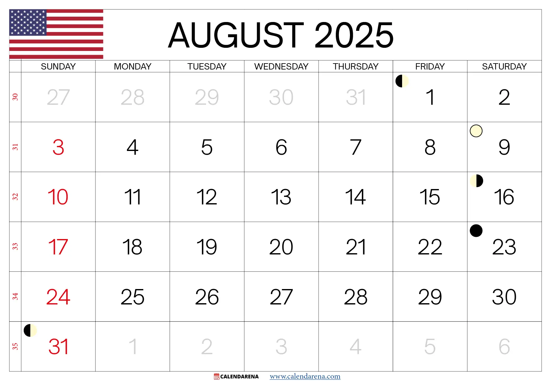 August Calendar 2025