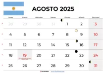 Calendario Agosto 2025 Argentina