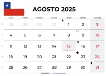 Calendario Agosto 2025 Chile