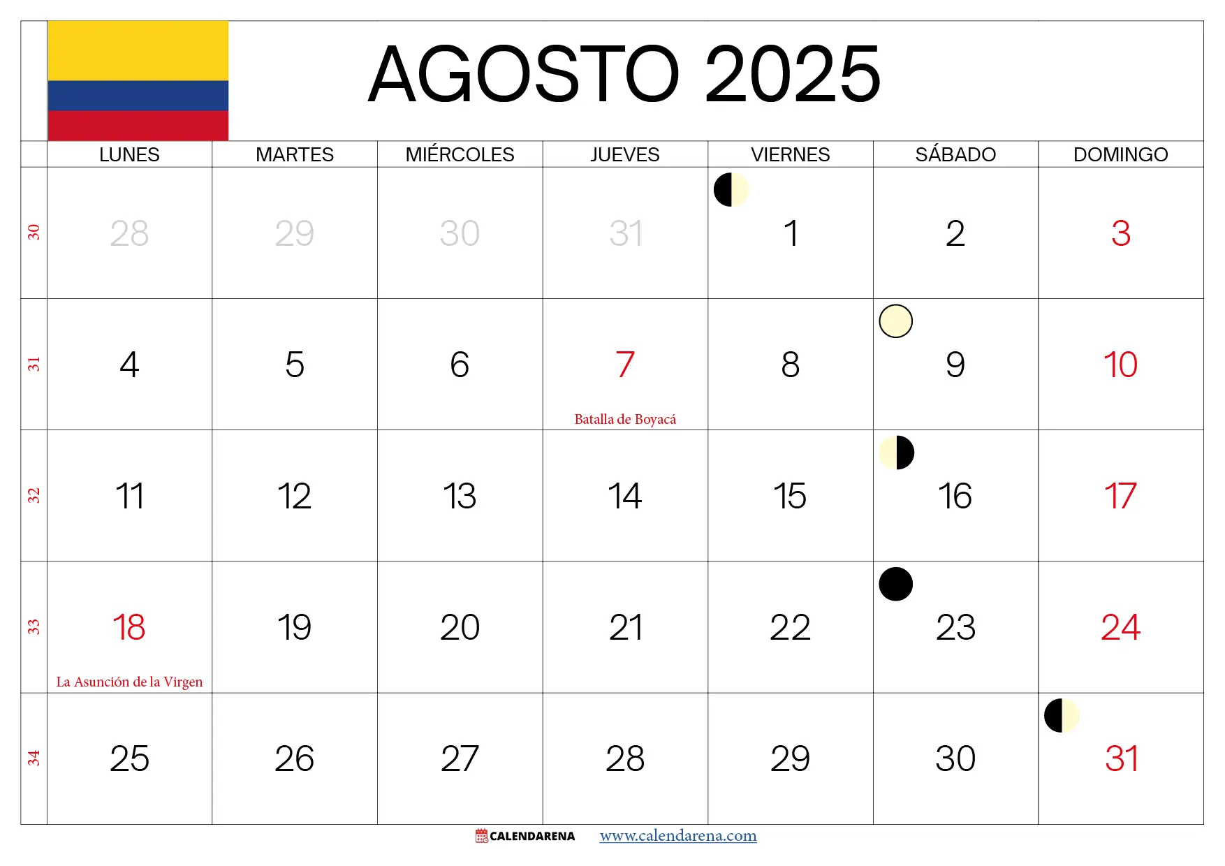 Calendario Agosto 2025 Con Festivos Colombia