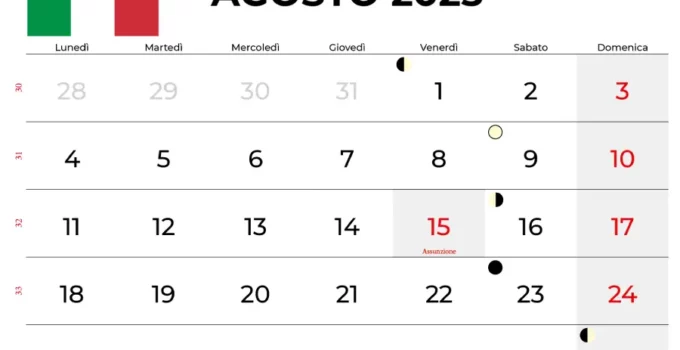 Calendario Agosto 2025 Da Stampare